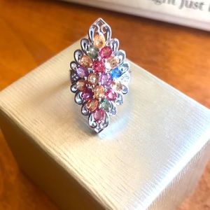 Sapphire Rhodium Over Sterling Silver Ring 4.18ctw